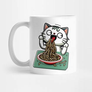 Cat eating spaghetti meme Mug